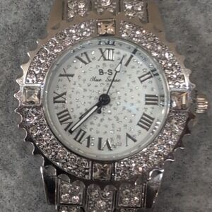 Women's Blue Sense Rhinestone Watch Roman Numerals Silver Tone Band Crystal‎